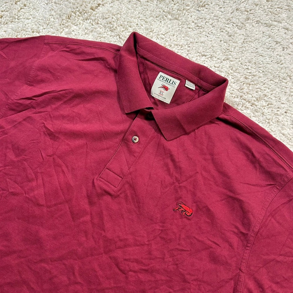 Perlis Polo Shirt XL Burgundy Authentic Crawfish Logo Cotton Blend Short Sleeve